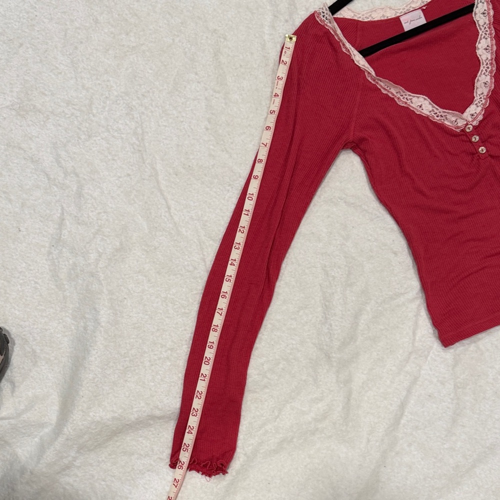 Urban Outfitters Rose Lace-Trim Long Sleeve Top - Picture 6 of 6